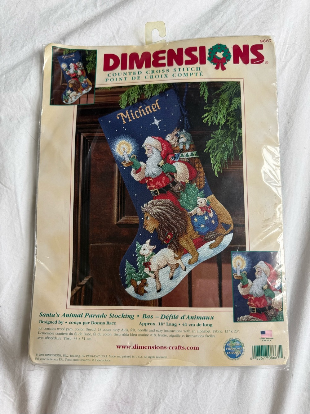Vtg y2k Dimensions 8667 Santa's Animal Parade Stocking Cross Stitch Kit new